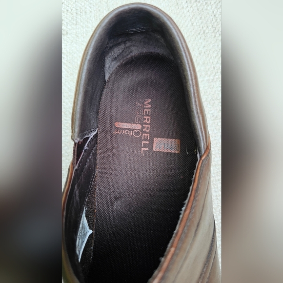 Merrell Brown Leather Comfort Shoes, Casual Loafers, Stretch Side Size 9 - Picture 3 of 10